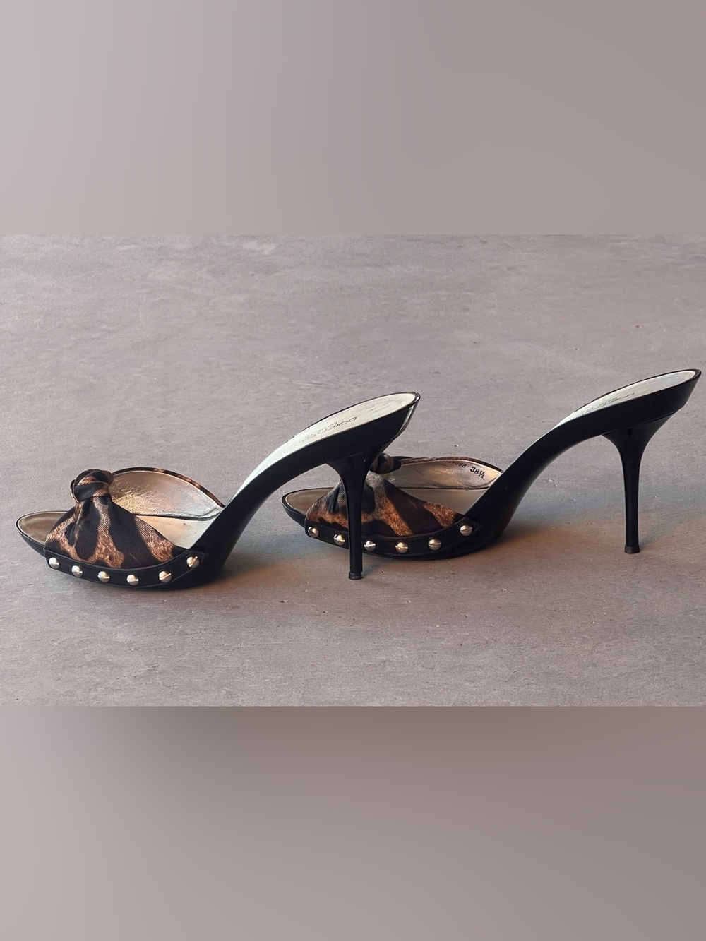 Dolce & Gabbana Leopard Print Studded Mule Stiletto Heels 38.5